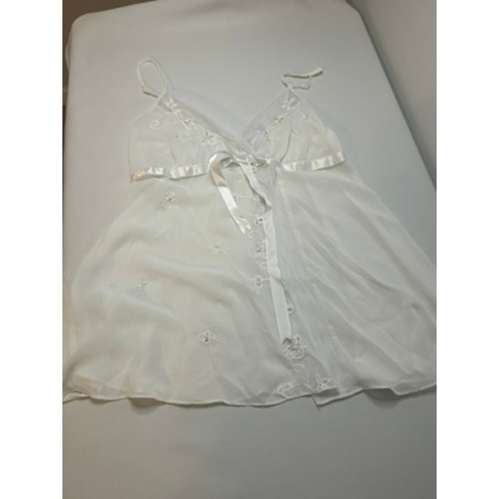 Sheer Embroidered Babydoll Top Medium White Chiffon Lingerie Slip Camisole
